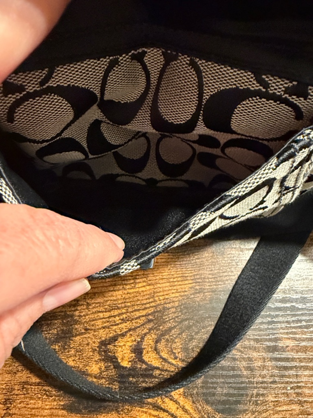Coach Black and Gray Signature Print Crossbody with Turn-Lock Pocket - Picture 4 of 5